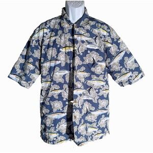GUY HARVEY Men's Short Sleeve Button Down‎ Fish Ocean Shirt Blue Large